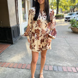 Coffee Cream Brown Reina Satin Dress