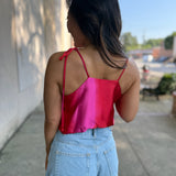Ombre Satin Tie Shoulder Crop Top