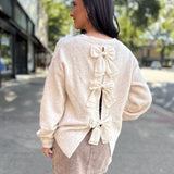 Oatmeal Open Back Slit Knit Sweater