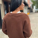 Brown White Embrace Ribbed Knit Sweater
