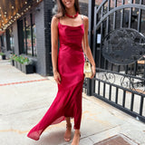 Lainey Asymmetrical Cowl Neck Midi Dress - Wine Red