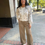 Lt Taupe Floral Jacquard Knit Button Down Cardigan Jacket