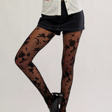 Flocked Floral Tight - Black Combo