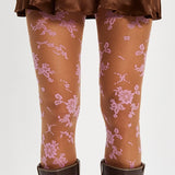 Flocked Floral Tight - Pink Combo