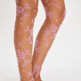 Flocked Floral Tight - Pink Combo