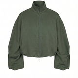 Sage Pleated Sleeve Cropped Knit Jacket