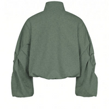 Sage Pleated Sleeve Cropped Knit Jacket