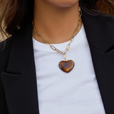 Cameron Heart Paperclip Chain Necklace - Brown