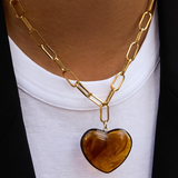 Cameron Heart Paperclip Chain Necklace - Brown