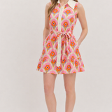 Pink Printed Sleeveless Midi Dress