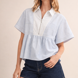 Seaside Stripe Zip Peplum Top