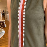 Sleeveless Suede Dress With Stripe Detail