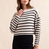 Cream Black Rosalind Striped Crop Sweater