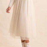 Cream Invitation Tulle Midi Skirt