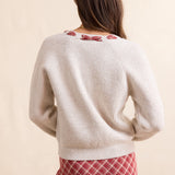 Cream Red Hostess Plaid Lace Trim Sweater