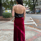 Red Twilight Spell Stretch Velvet Bias Midi Skirt