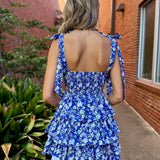 Midnight Bloom Corset Tiered Mini Dress
