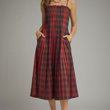 Everly Tartan Plaid Smocked Bodice Midi Dress