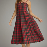 Everly Tartan Plaid Smocked Bodice Midi Dress