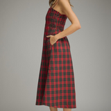Everly Tartan Plaid Smocked Bodice Midi Dress