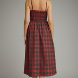 Everly Tartan Plaid Smocked Bodice Midi Dress