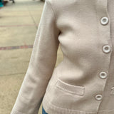 Oatmeal Flared Cuff Crewneck Cardigan Sweater