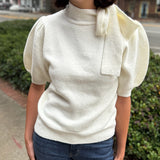 Puff Sleeve Knitted Tie Neck Sweater
