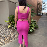 Magenta Square Neck Sleeveless Crochet Midi Dress