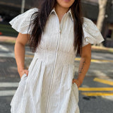 Uptown Flutter Pinstripe Mini Dress