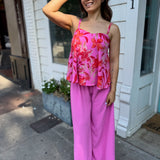 Matte Crepe Wide Leg Swing Pants Pink