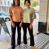 Dark Taupe Double Knit Drop Shoulder Basic Top