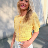 Textured Knit Short Puff Sleeve Top - Yellow