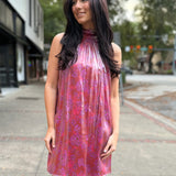 Red Multi Floral Glow High Neck Mini Tent Dress