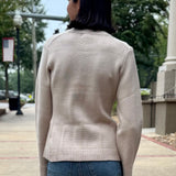 Oatmeal Flared Cuff Crewneck Cardigan Sweater