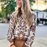 Long Sleeve Patterned Knitted Sweater