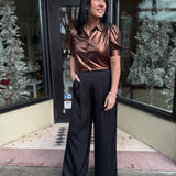 Black Romy Satin Pleated Pant