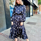 Marlowe Polka Dot Satin Tiered Maxi Skirt