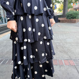 Marlowe Polka Dot Satin Tiered Maxi Skirt