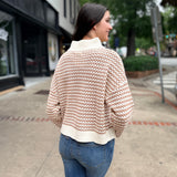 Oatmeal Open Knit Quarter-Zip Pullover Sweater