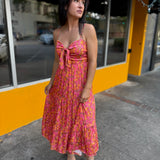 Sunset Glow Satin Spaghetti Strap Midi Dress