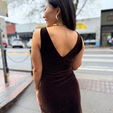 Chocolate Midnight Oil Velvet Boat Neck Dress