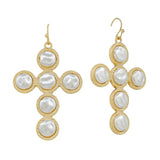 Radiant Faith Coin Pearl Cross Earrings