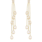 Clear/Gold Fringe End Teardrop Crystal & Baguette Earrings