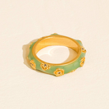 Elodie 18K Gold Green Enamel Floral Band Ring