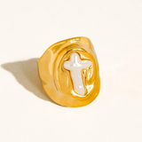 Evelyn Pearl Cross Signet Ring