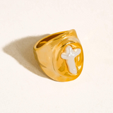 Evelyn Pearl Cross Signet Ring