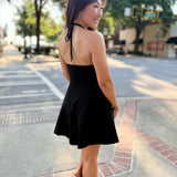Black Plunging Halter Neck A-line Dress