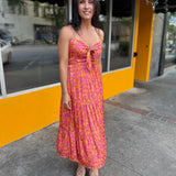 Sunset Glow Satin Spaghetti Strap Midi Dress