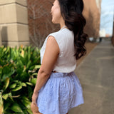 Blue Floral Applique Elastic Waist Mini Skirt