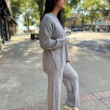 Charcoal LS Crew Neck Knit Top And Pants Set